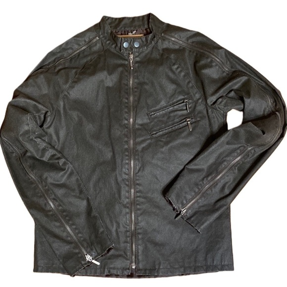 Guess Co. Dark gray oiled denim Motorcycle Style Jacket circa 2005 sz S (unisex) - Picture 1 of 9